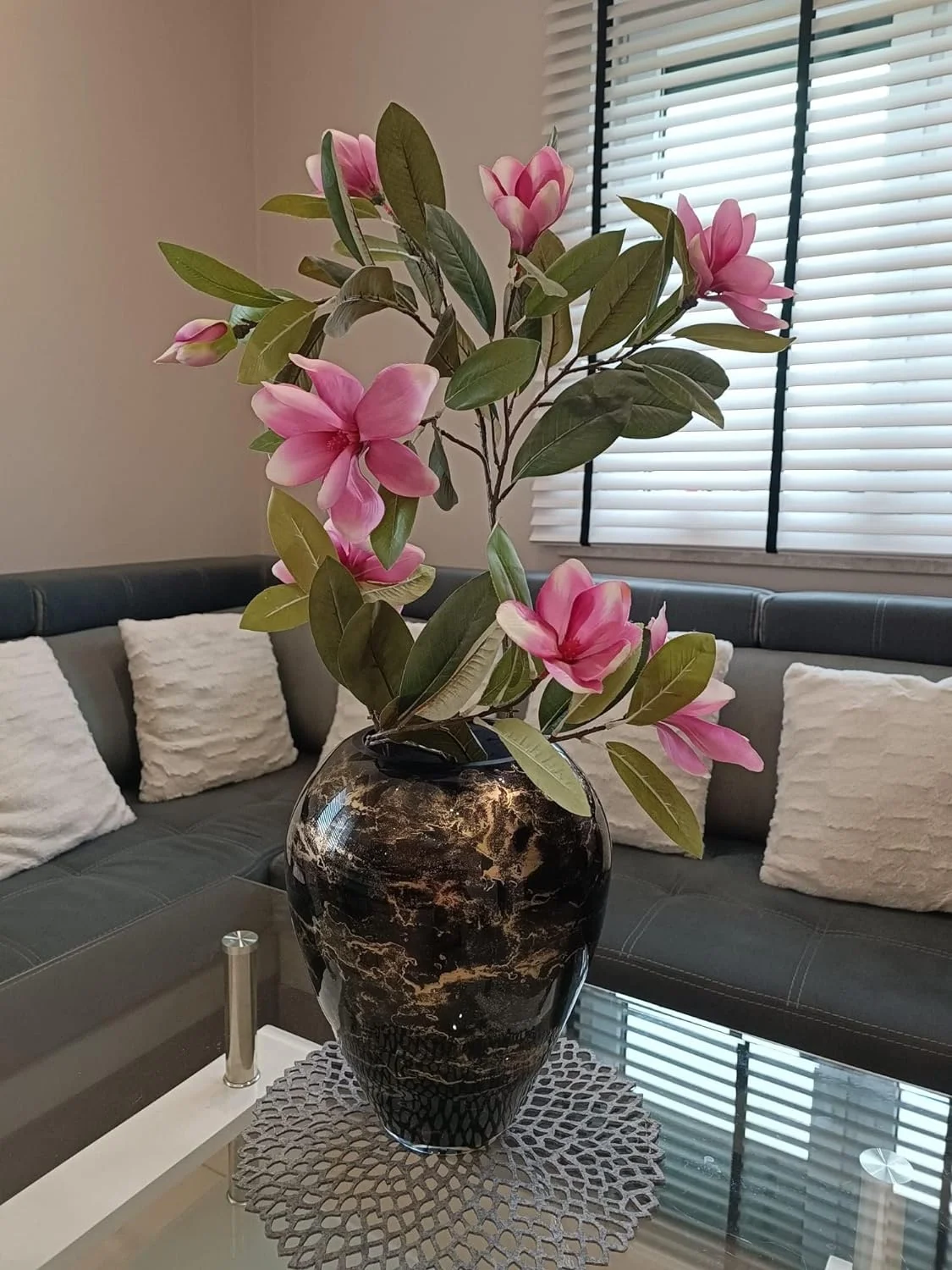 Terroso Vase – Black Blown Glass – Luxurious, Elegant Look – 33 cm Tall – Marble Effect – Flower Vase - Image 4