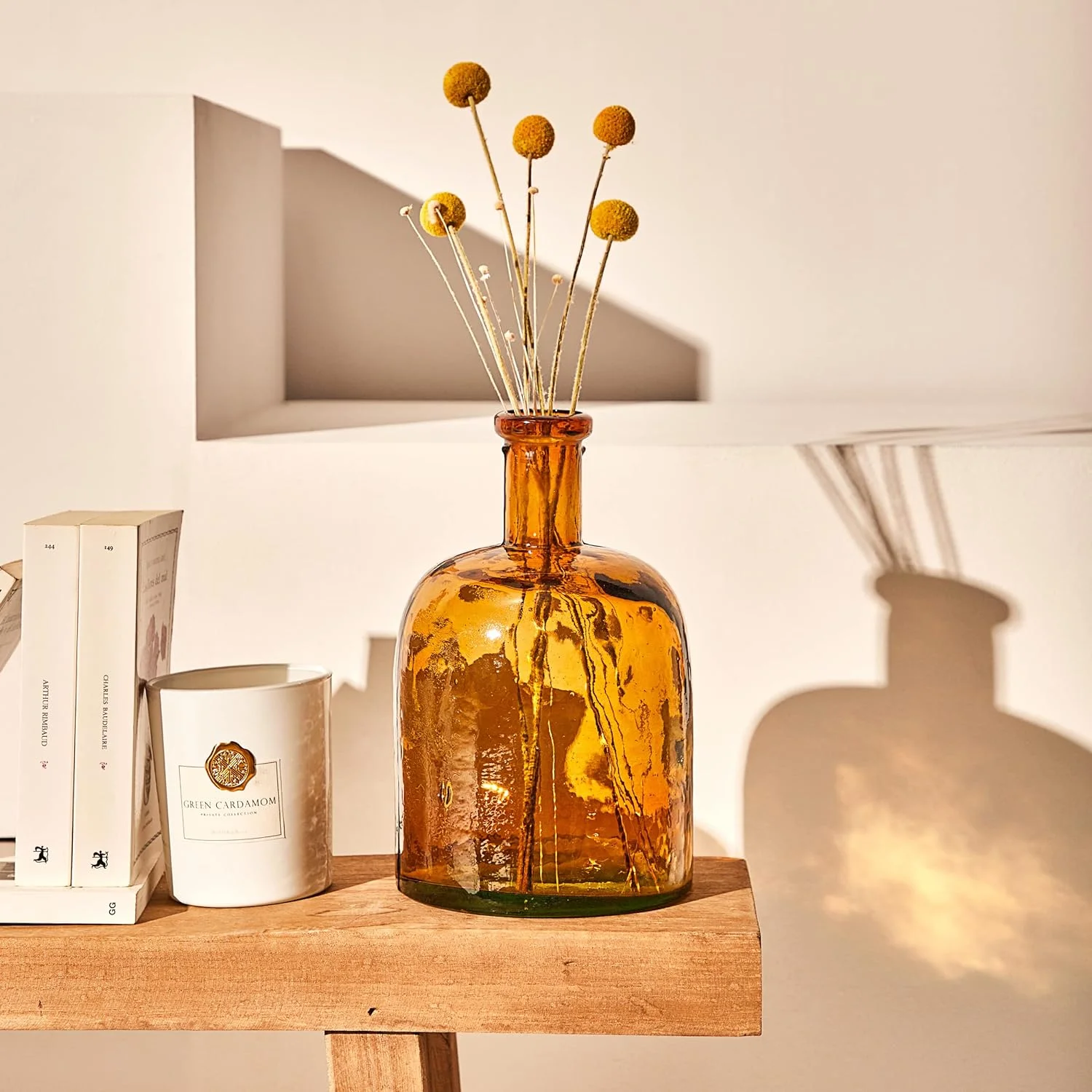 Amber Recycled Glass Bottle | Mediterranean Style - Image 5