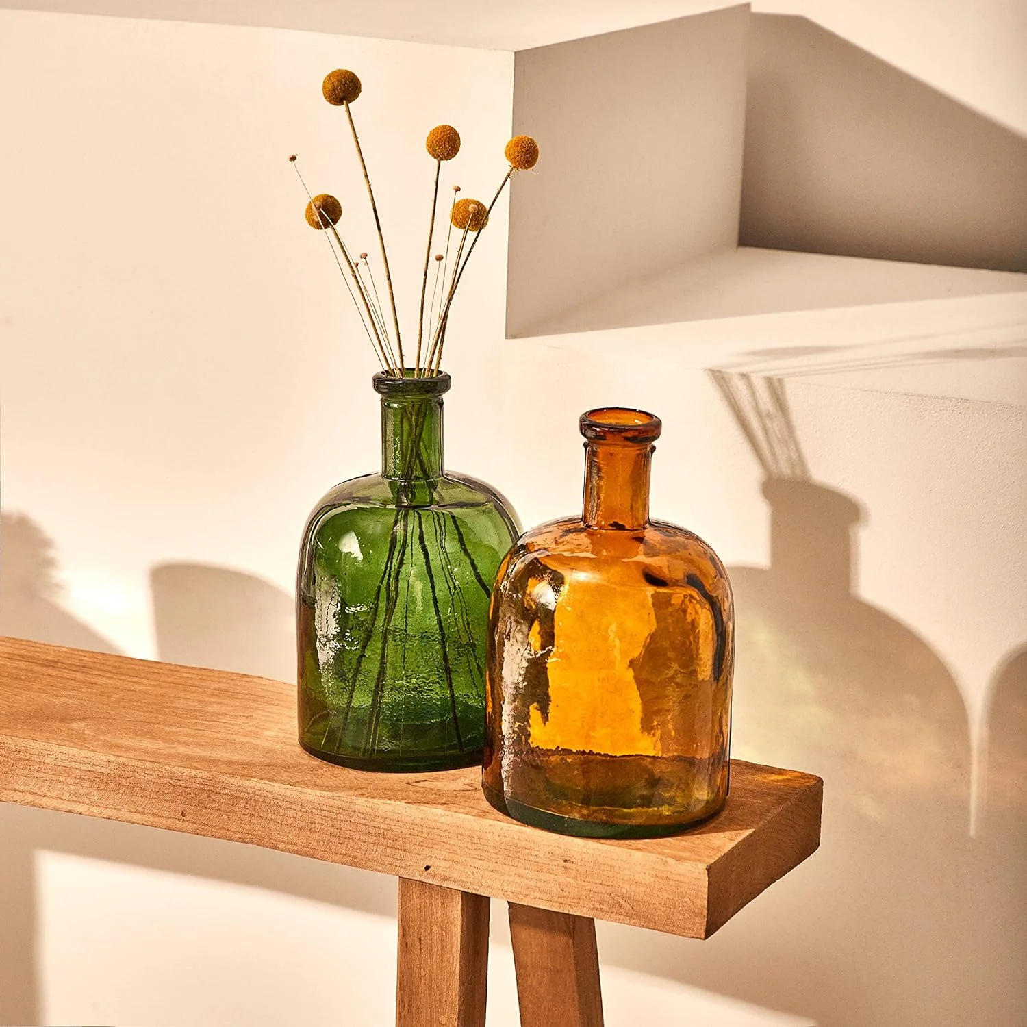 Amber Recycled Glass Bottle | Mediterranean Style - Image 6