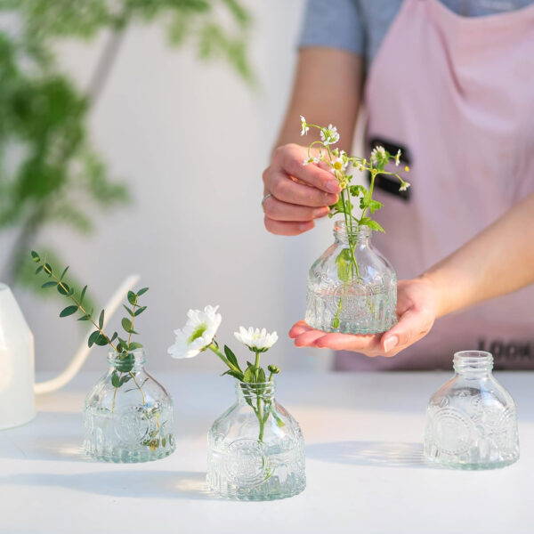 Florero de Vidrio para Centros de Mesa Juego de 12 - Hewory Vintage PequeñO JarróN de Capullos, Mini Botellas de Flores Gruesas para DecoracióN de Restaurantes, Arreglos Florales, Eventos de Bodas - Imagen 2