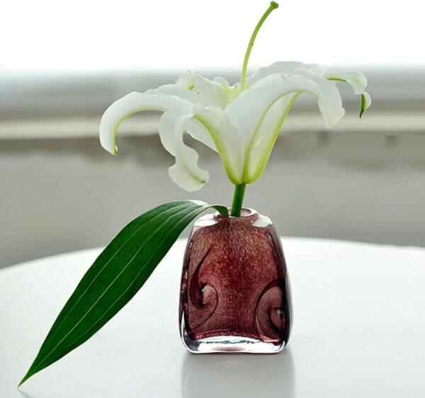 croselyu Jarrón de cristal transparente hecho a mano de 7 cm de alto para florero en miniatura, florero de cristal manchado, adornos creativos hechos a mano pequeños (marrón) - Imagen 4