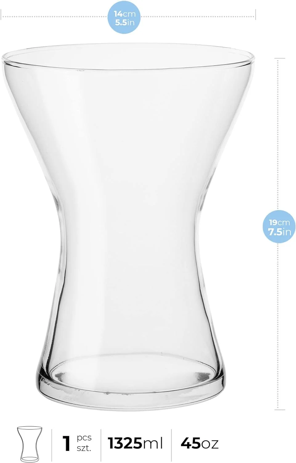TREND FOR HOME Jarrón de Vidrio Cristal Jarrón de Flores de Cristal Florero de Vidrio Transparente Decoracion Salon Contenedor Decorativo | 1325 ml | Altura 19 cm | Aster - Imagen 2