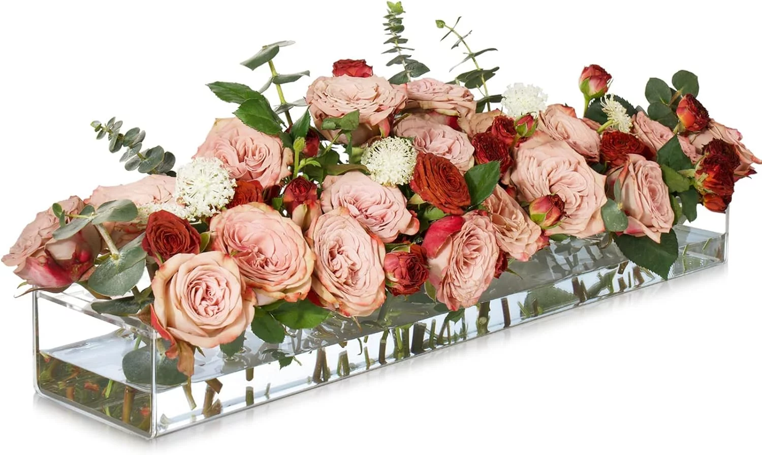 BOFUNX 60x10x6,5cm Jarrón Flores Rectangular de Acrílico 24 Agujeros 60CM Florero Transparente Vase Largo Decorativo Moderno para Arreglo Floral Decoración Hogar Centro de Mesa para Bodas Fiestas