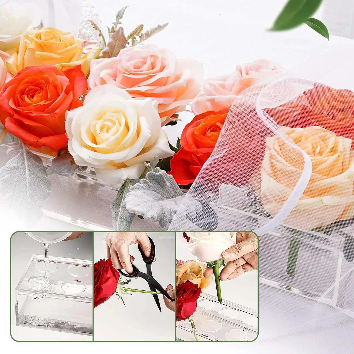 BOFUNX 60x10x6,5cm Jarrón Flores Rectangular de Acrílico 24 Agujeros 60CM Florero Transparente Vase Largo Decorativo Moderno para Arreglo Floral Decoración Hogar Centro de Mesa para Bodas Fiestas - Imagen 3