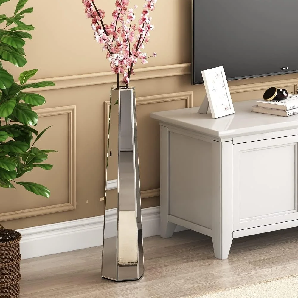 Large Floor Decorative Vase, Modern Mirror Decorative Vase, MDF Structure, 76 x 18 x 10 cm, Silver - SHYFOY - Image 2