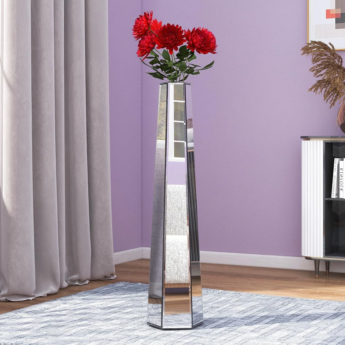 Large Floor Decorative Vase, Modern Mirror Decorative Vase, MDF Structure, 76 x 18 x 10 cm, Silver - SHYFOY - Image 3