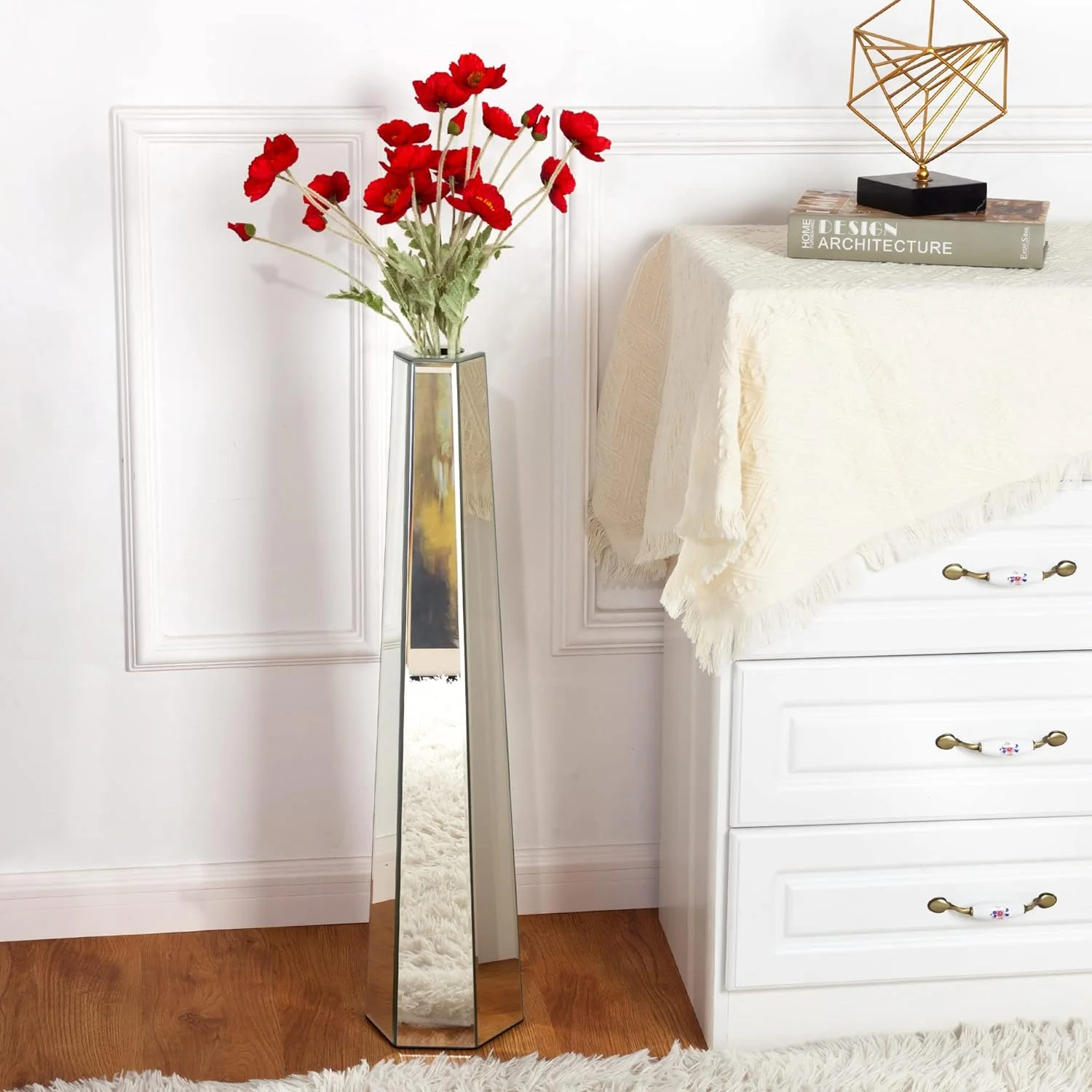 Large Floor Decorative Vase, Modern Mirror Decorative Vase, MDF Structure, 76 x 18 x 10 cm, Silver - SHYFOY - Image 7