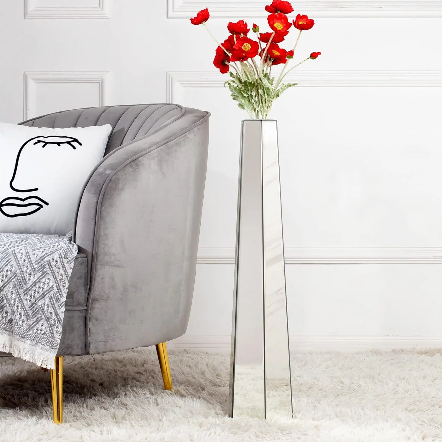 Large Floor Decorative Vase, Modern Mirror Decorative Vase, MDF Structure, 76 x 18 x 10 cm, Silver - SHYFOY - Image 8