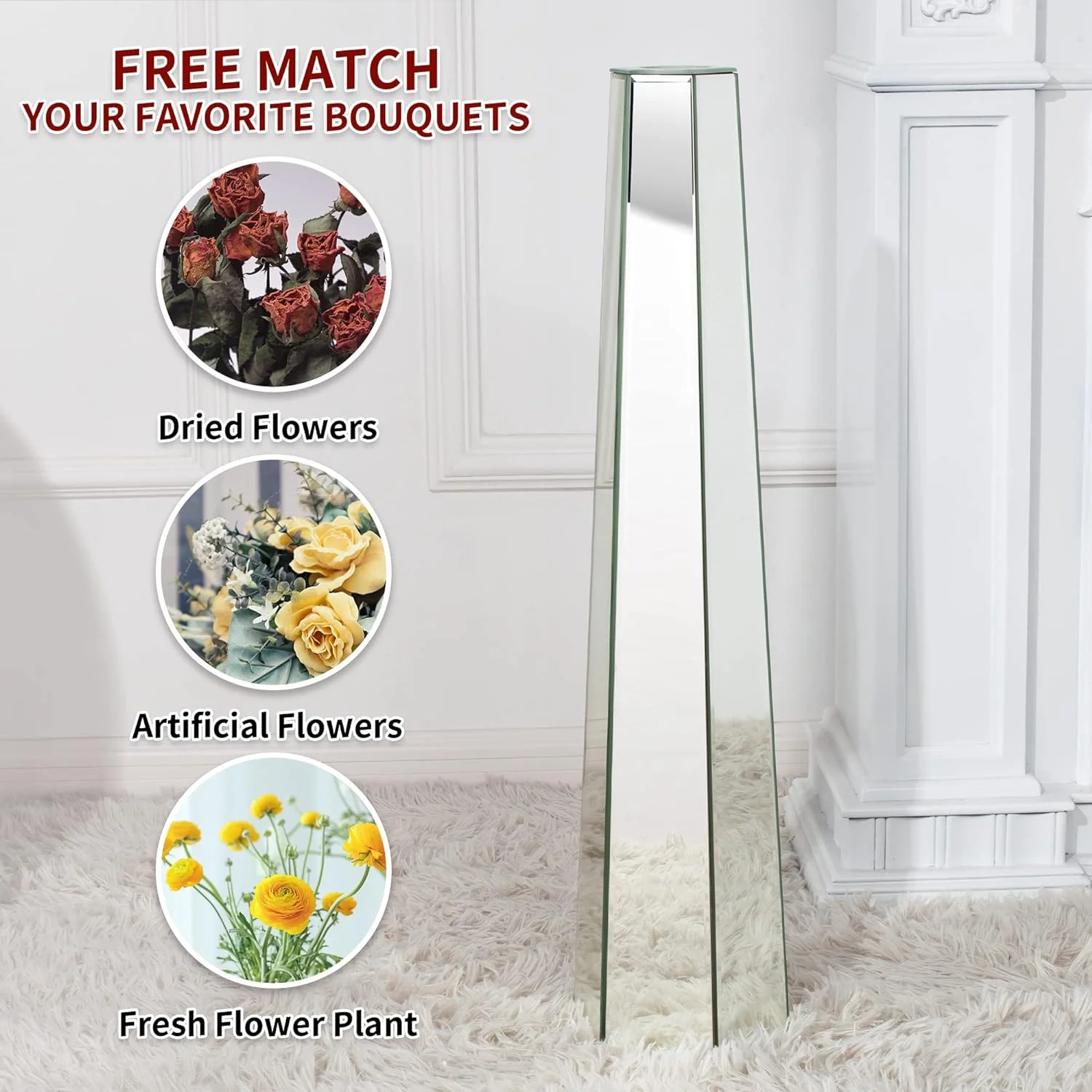 Large Floor Decorative Vase, Modern Mirror Decorative Vase, MDF Structure, 76 x 18 x 10 cm, Silver - SHYFOY - Image 9