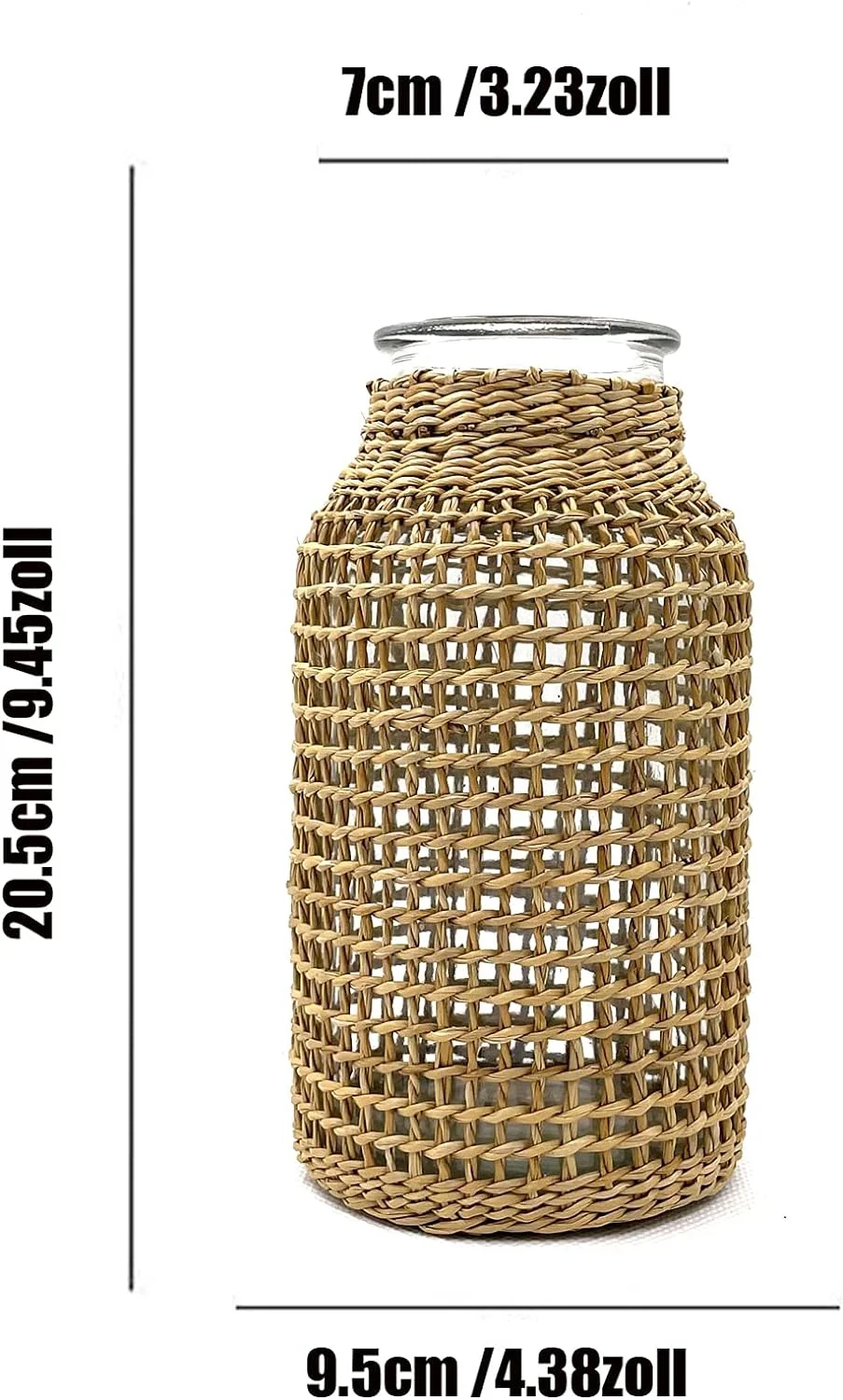 Florero de Paja, Jarrón de Paja de Cristal, Florero de ratán jarrón Flores secas,Hecho a jarrones Decorativos del hogar - Imagen 2