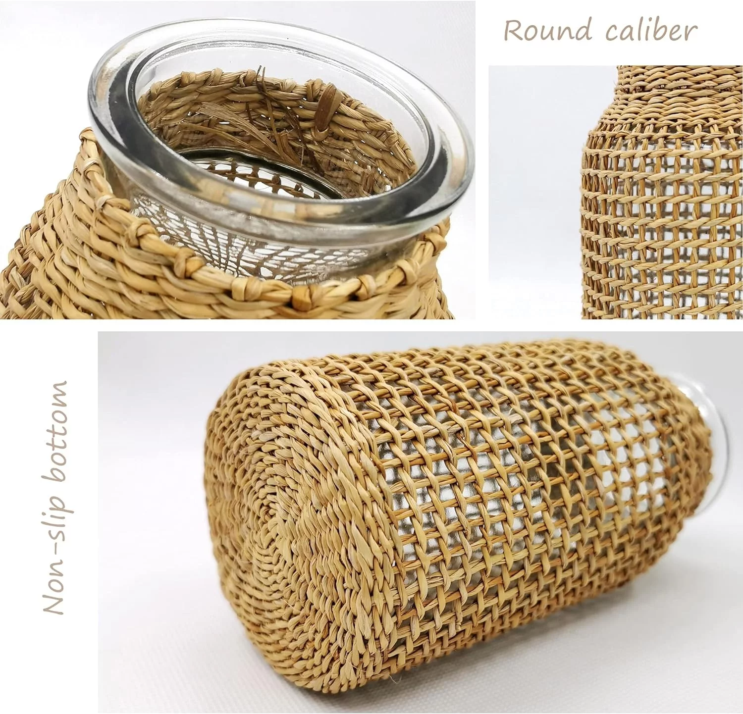 Florero de Paja, Jarrón de Paja de Cristal, Florero de ratán jarrón Flores secas,Hecho a jarrones Decorativos del hogar - Imagen 3
