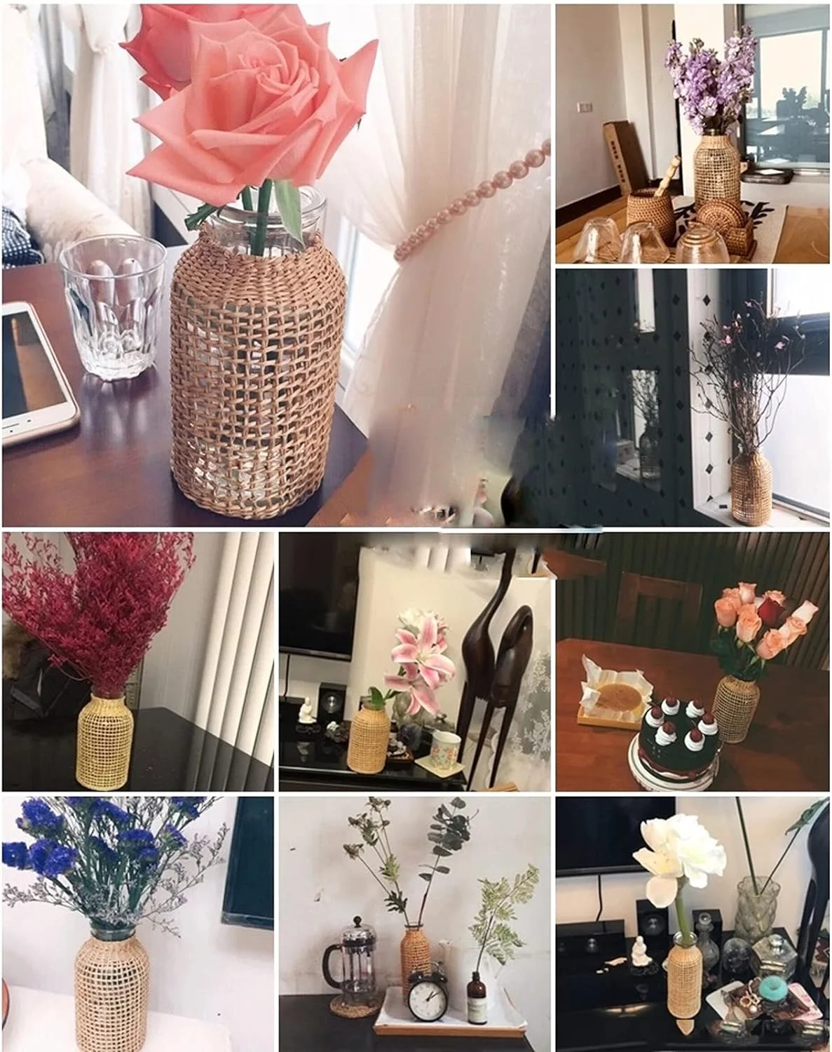 Florero de Paja, Jarrón de Paja de Cristal, Florero de ratán jarrón Flores secas,Hecho a jarrones Decorativos del hogar - Imagen 7