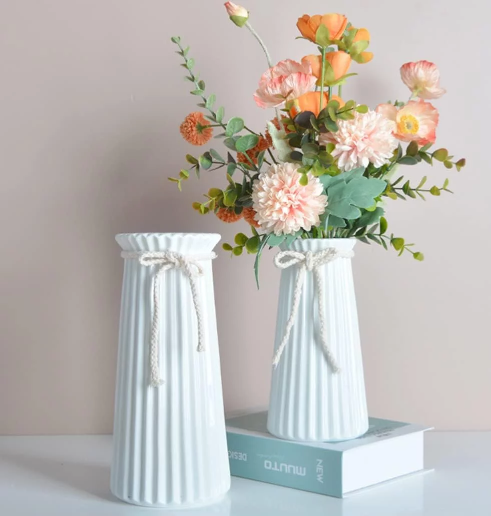 24 CM Jarrónes Blanco Mate de Ceramica Decorativos para Flores, Florero Jarron Cilindrico Decorativo Modernos Minimalista para Pampas - Imagen 3