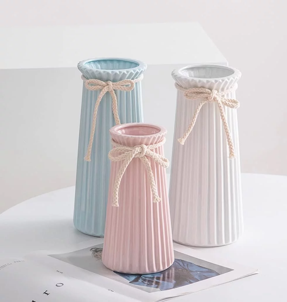 24 CM Jarrónes Blanco Mate de Ceramica Decorativos para Flores, Florero Jarron Cilindrico Decorativo Modernos Minimalista para Pampas - Imagen 6