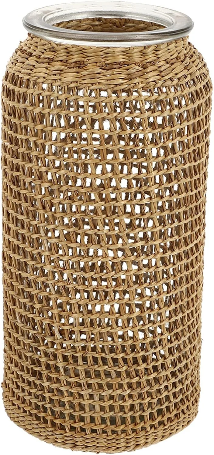 BESTonZON Jarrón de cristal Woven, florero vintage victorio, florero japonés, algas marinas, tejido, jarrón de mesa, centro de luz