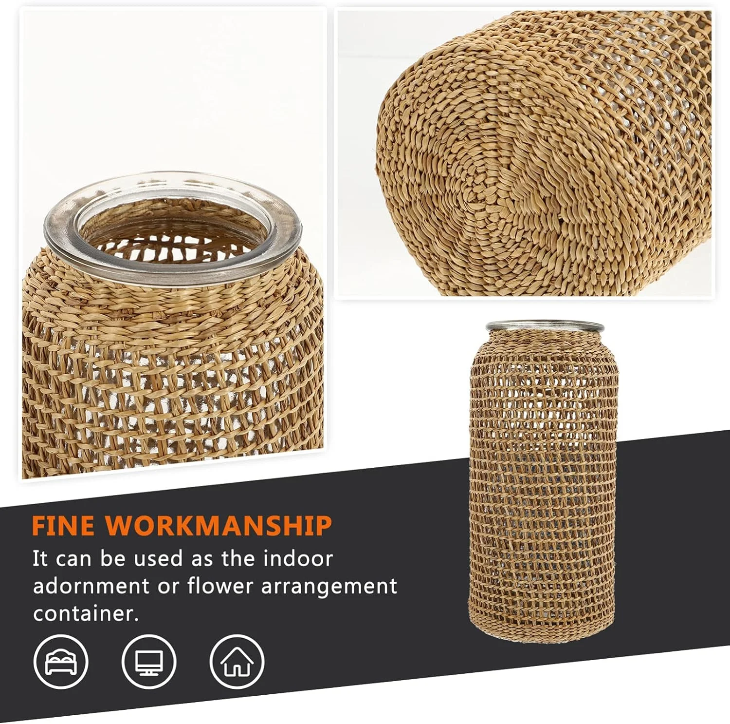 BESTonZON Jarrón de cristal Woven, florero vintage victorio, florero japonés, algas marinas, tejido, jarrón de mesa, centro de luz - Imagen 4