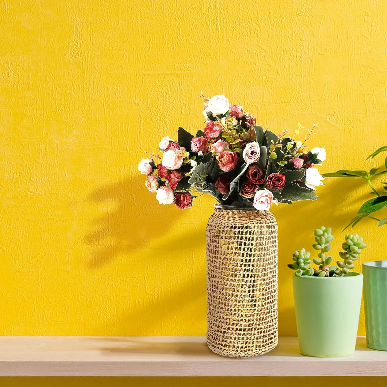 BESTonZON Jarrón de cristal Woven, florero vintage victorio, florero japonés, algas marinas, tejido, jarrón de mesa, centro de luz - Imagen 8