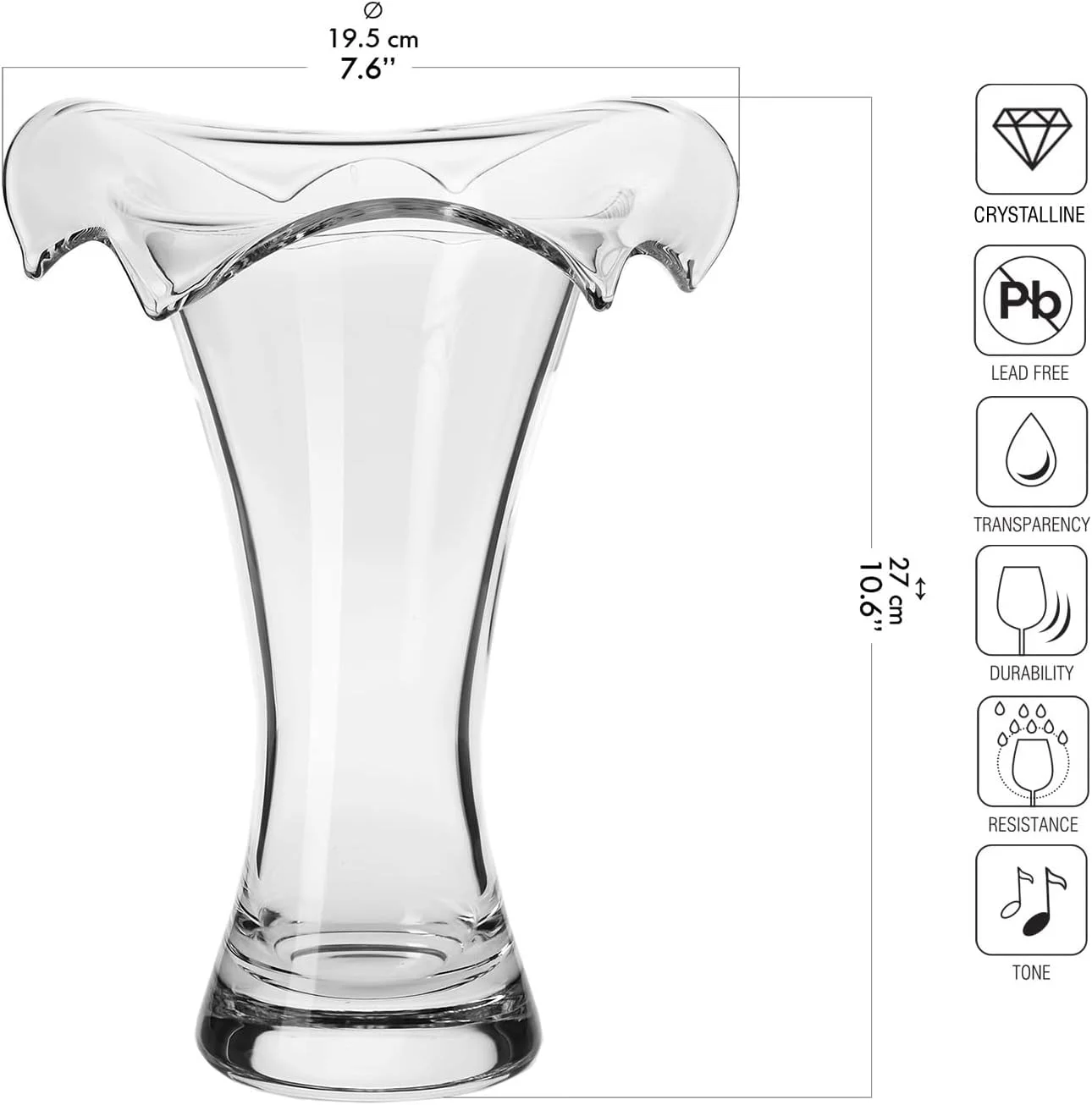 Krosno Florero de Cristal Vaso | 27cm Alto | Diámetro 17cm | Wave Collection - Imagen 2