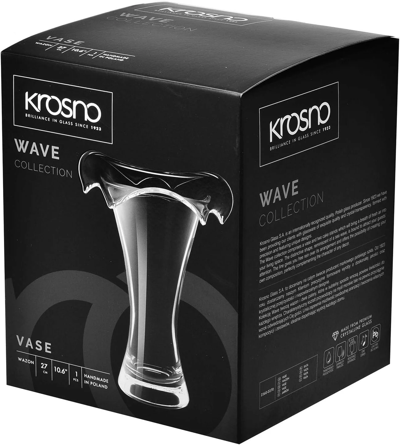 Krosno Florero de Cristal Vaso | 27cm Alto | Diámetro 17cm | Wave Collection - Imagen 4