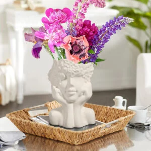 Comsaf Jarrón Cara Flor Cerámica Blanca Floreros Decorativos, Jarrón de Mesa para Pampas Hierba Florero Florero Estilo Moderno Florero con Cara Mujer Cuerpo Florero, para Salón Oficina Decoración