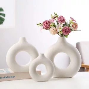 Juego de 3 jarrones de cerámica Hechos a Mano, Redondos, floreros Decorativos, Juego de jarrones Decorativos Modernos para Hierba de Pampas, Flores secas, Color Beige, Adornos para