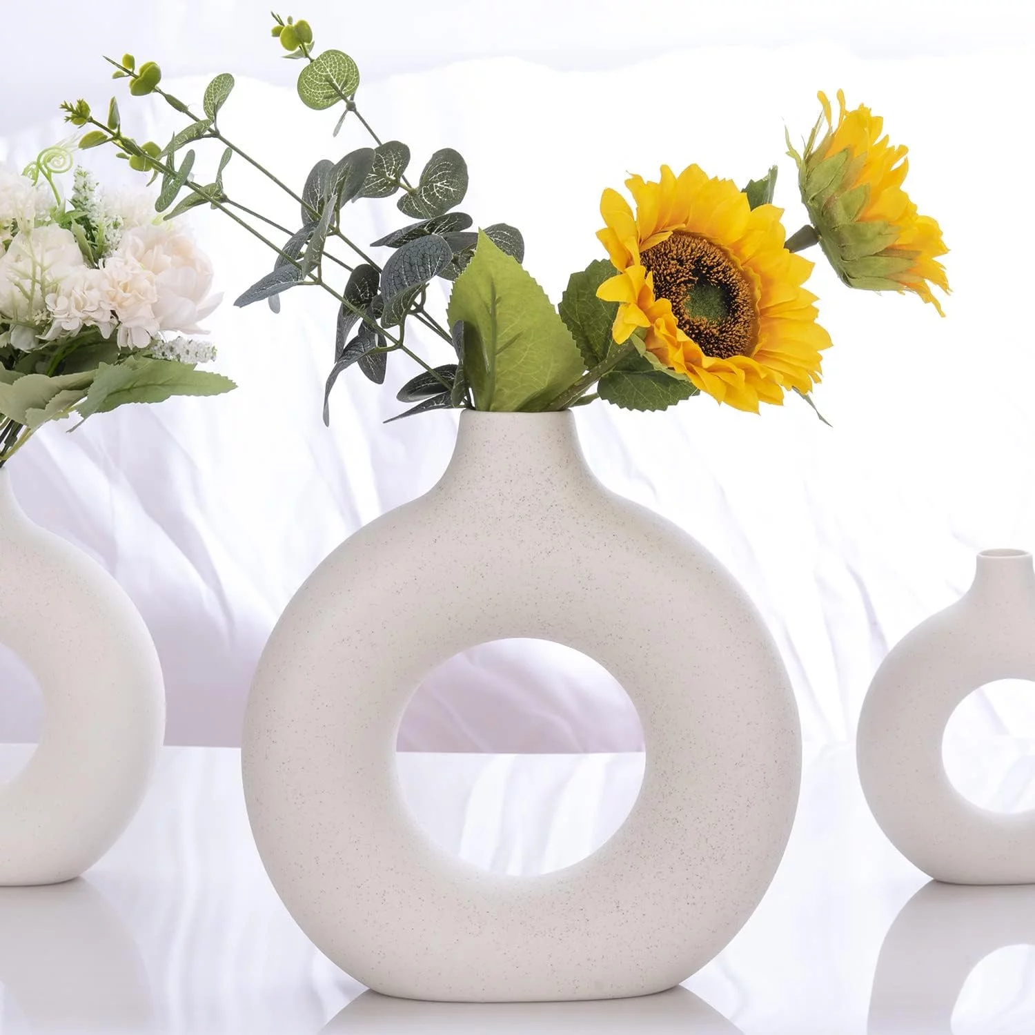 Juego de 3 jarrones de cerámica Hechos a Mano, Redondos, floreros Decorativos, Juego de jarrones Decorativos Modernos para Hierba de Pampas, Flores secas, Color Beige, Adornos para - Imagen 7