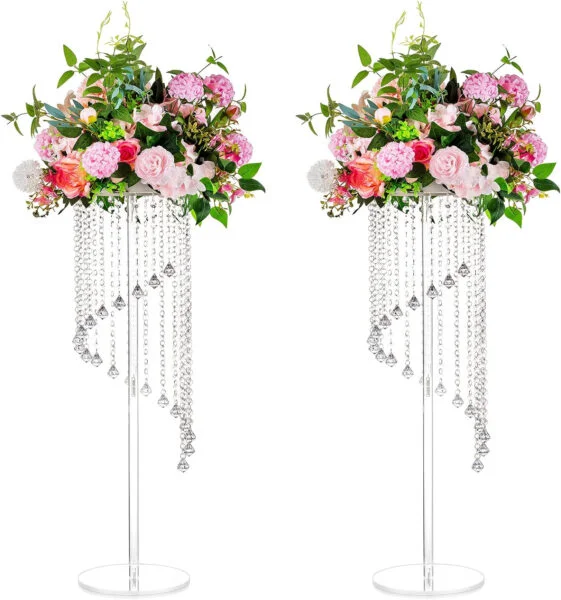 Nuptio Jarrones Acrílico Centros Mesa Boda - 2 Piezas 80cm Alto Soporte Florero Geométrico Transparente para Decoraciones Mesa Centro Mesa Cristal - Soportes Exhibición Flores Columna para Bodas