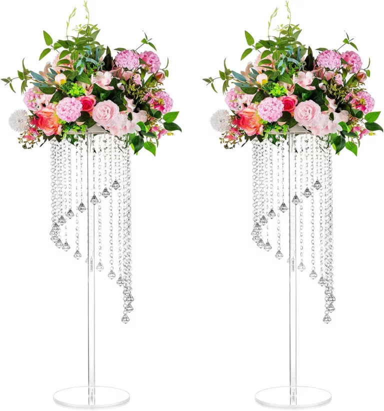 Nuptio Jarrones Acrílico Centros Mesa Boda - 2 Piezas 80cm Alto Soporte Florero Geométrico Transparente para Decoraciones Mesa Centro Mesa Cristal - Soportes Exhibición Flores Columna para Bodas