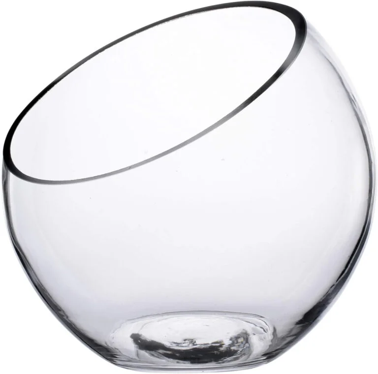 Jarrón de Cristal Transparente/terrario de Cristal/Tarro de Caramelo, Cuenco de Burbujas de Corte Inclinado, jarrón Redondo de Flores(7 Pulgadas de Alto 7 Pulgadas de Ancho)