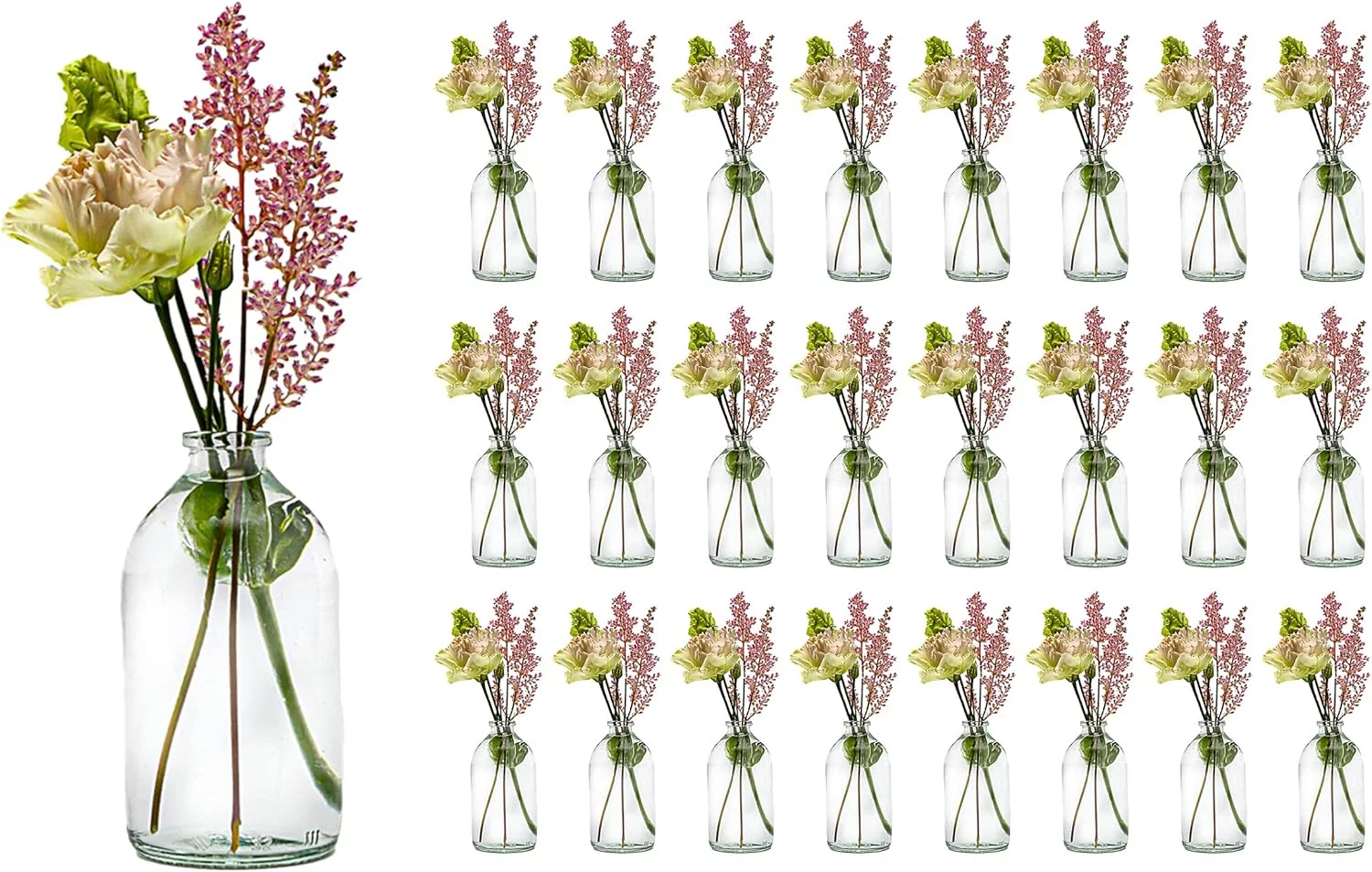 Casavetro - Mini jarrón de Cristal, Botella pequeña, jarrón de Mesa, Juego de Botellas Decorativas, jarrones, decoración de Boda, Vidrio, Arena, 24 Unidades