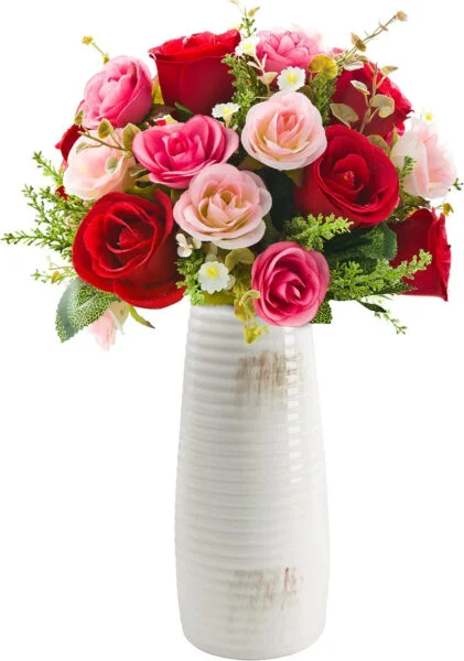 Belle Vous Florero Blanco Ceramica Desgastado - Jarrón Flores Moderno Estilo Hacienda - Jarrón Decorativo para Hierbas de Las Pampas y Flores - Repisa, Mesa, Entrada, Sala de Estar