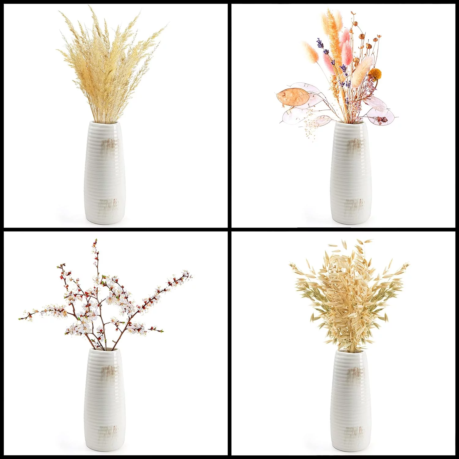 Belle Vous Florero Blanco Ceramica Desgastado - Jarrón Flores Moderno Estilo Hacienda - Jarrón Decorativo para Hierbas de Las Pampas y Flores - Repisa, Mesa, Entrada, Sala de Estar - Imagen 4