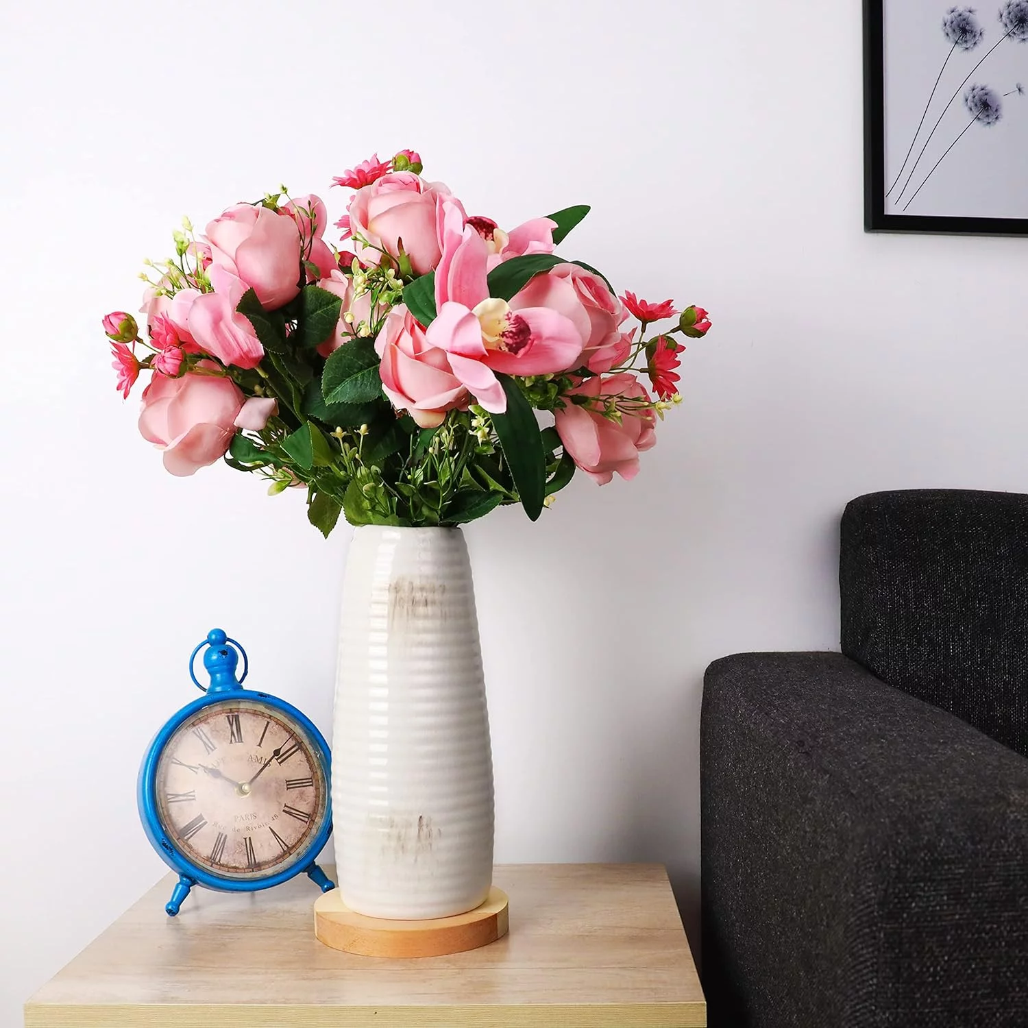 Belle Vous Florero Blanco Ceramica Desgastado - Jarrón Flores Moderno Estilo Hacienda - Jarrón Decorativo para Hierbas de Las Pampas y Flores - Repisa, Mesa, Entrada, Sala de Estar - Imagen 5
