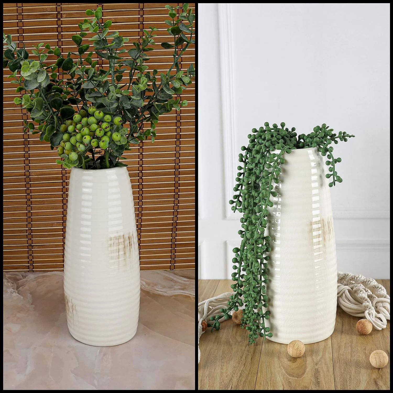 Belle Vous Florero Blanco Ceramica Desgastado - Jarrón Flores Moderno Estilo Hacienda - Jarrón Decorativo para Hierbas de Las Pampas y Flores - Repisa, Mesa, Entrada, Sala de Estar - Imagen 7