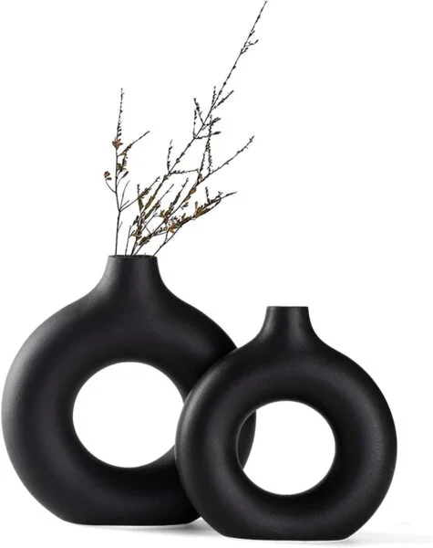 Sawoake Juego de 2 jarrones de cerámica para decoración Moderna del hogar, jarrones Redondos para Hierba de Pampas, neutros Bohemios nórdicos Estilo minimalismo (Grandes+pequeños)