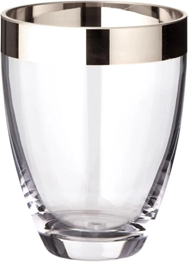 EDZARD Jarrón/florero Charlotte, Cristal soplado con Borde de Platino, Altura 16 cm