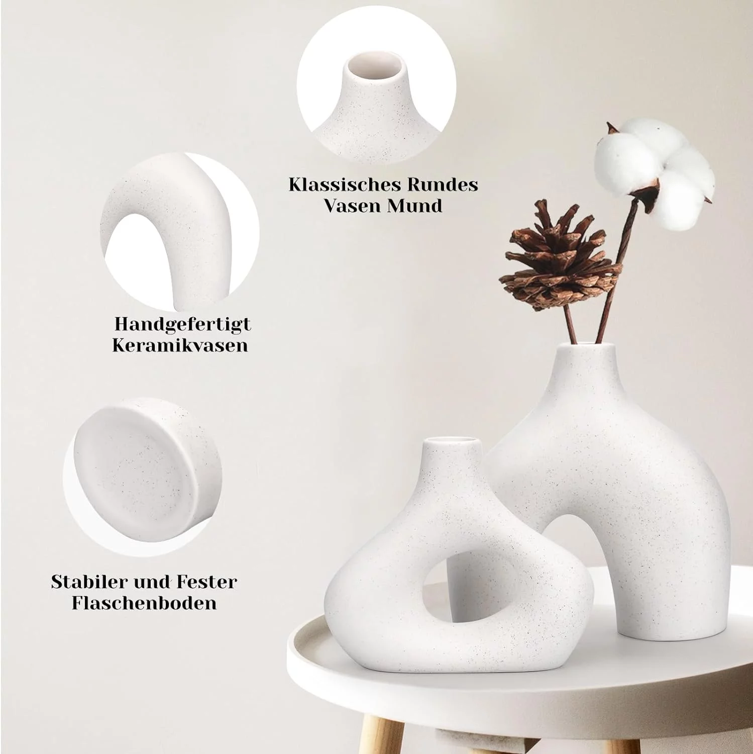 TAVADA Juego de 2 Jarrón de Cerámica, Jarrones Decorativos Modernos, Jarrón Blanco para Cocina Dormitorio Sala de Estar Mesa de Comedor - Imagen 3