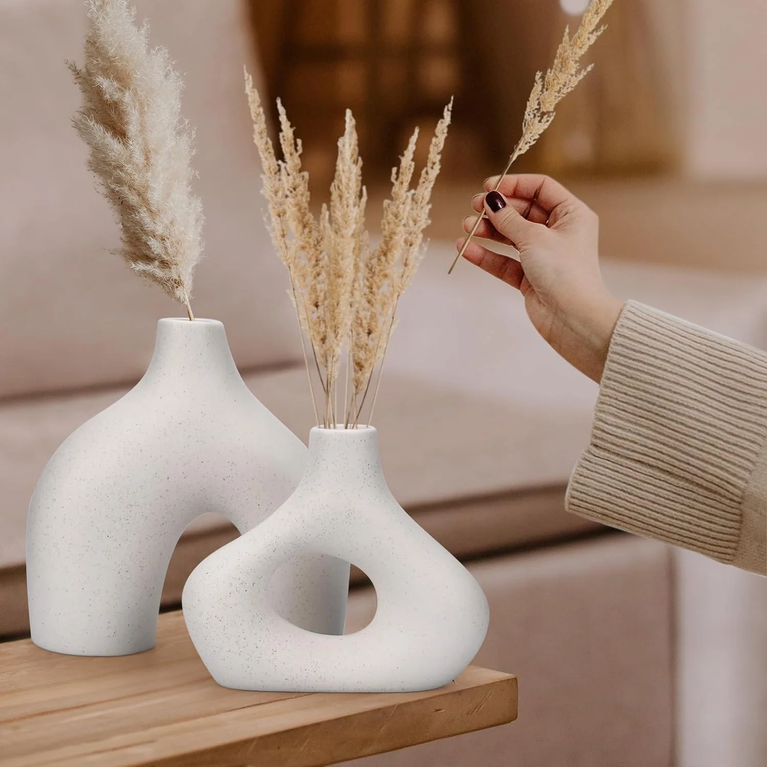 TAVADA Juego de 2 Jarrón de Cerámica, Jarrones Decorativos Modernos, Jarrón Blanco para Cocina Dormitorio Sala de Estar Mesa de Comedor - Imagen 5