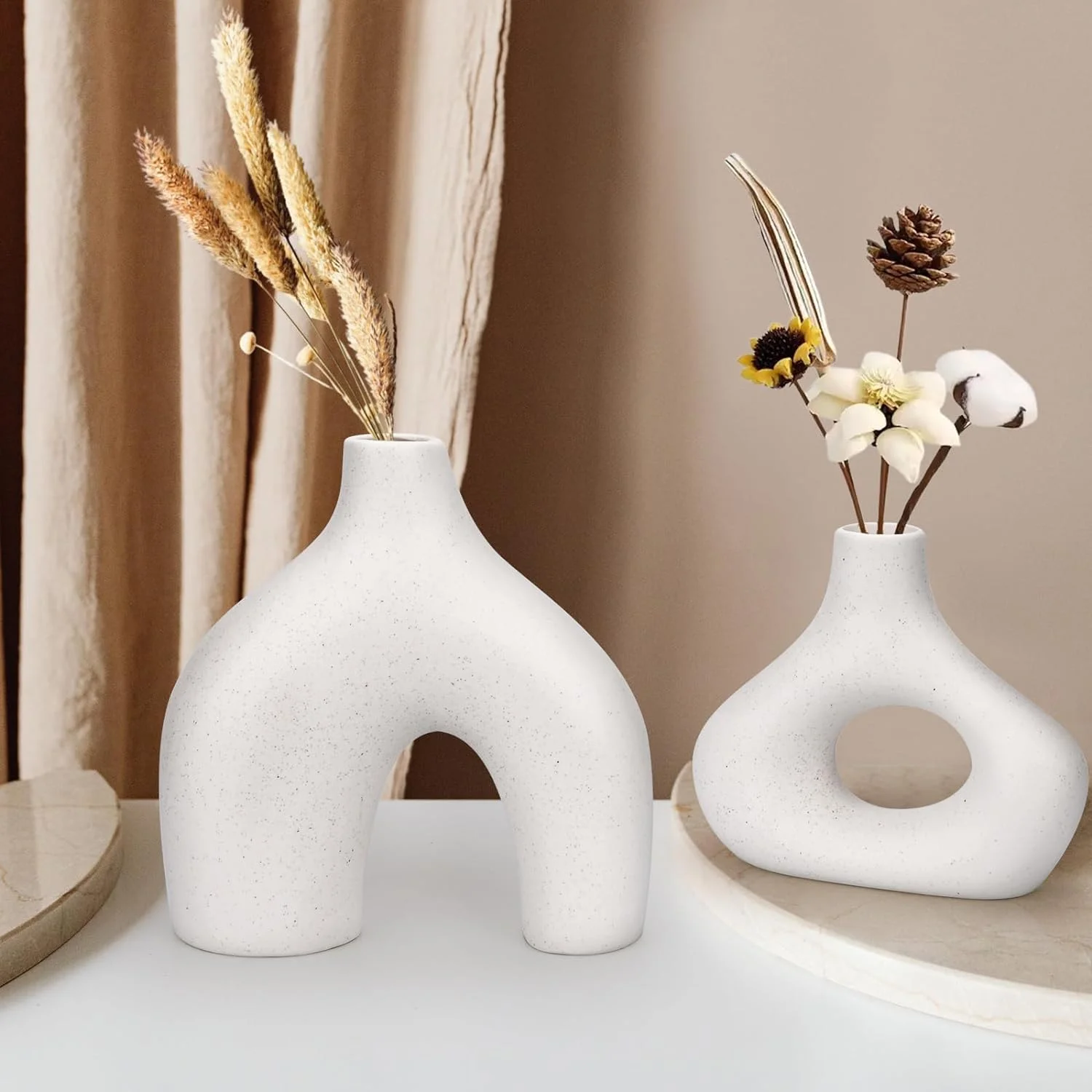TAVADA Juego de 2 Jarrón de Cerámica, Jarrones Decorativos Modernos, Jarrón Blanco para Cocina Dormitorio Sala de Estar Mesa de Comedor - Imagen 6