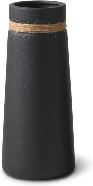 Jarrón de Cerámica Flature para Hierba de Las Pampas, Florero Negro como Moderna Decoración Boho para Salas de Estar, Jarrón Grande de 21 cm de Altura en Mate, Decoración para Flores Frescas & secas