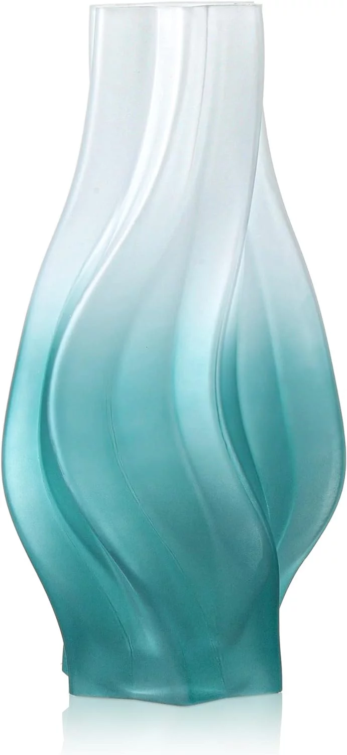 Joeyan 32.5cm Verde Florero de Vidrio, Acanalado Jarrón Decorativo de Cristal, Jarrón De Flores para el Casa, Oficina, Boda, Centros de Mesa Decoración