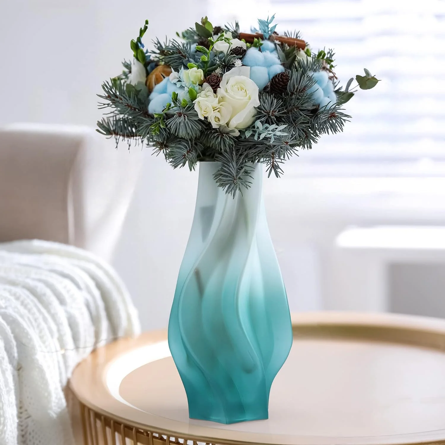 Joeyan 32.5cm Verde Florero de Vidrio, Acanalado Jarrón Decorativo de Cristal, Jarrón De Flores para el Casa, Oficina, Boda, Centros de Mesa Decoración - Imagen 3
