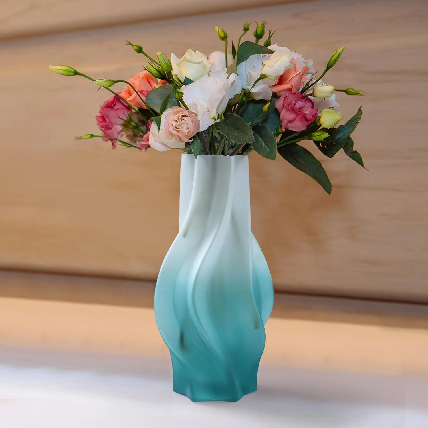 Joeyan 32.5cm Verde Florero de Vidrio, Acanalado Jarrón Decorativo de Cristal, Jarrón De Flores para el Casa, Oficina, Boda, Centros de Mesa Decoración - Imagen 5