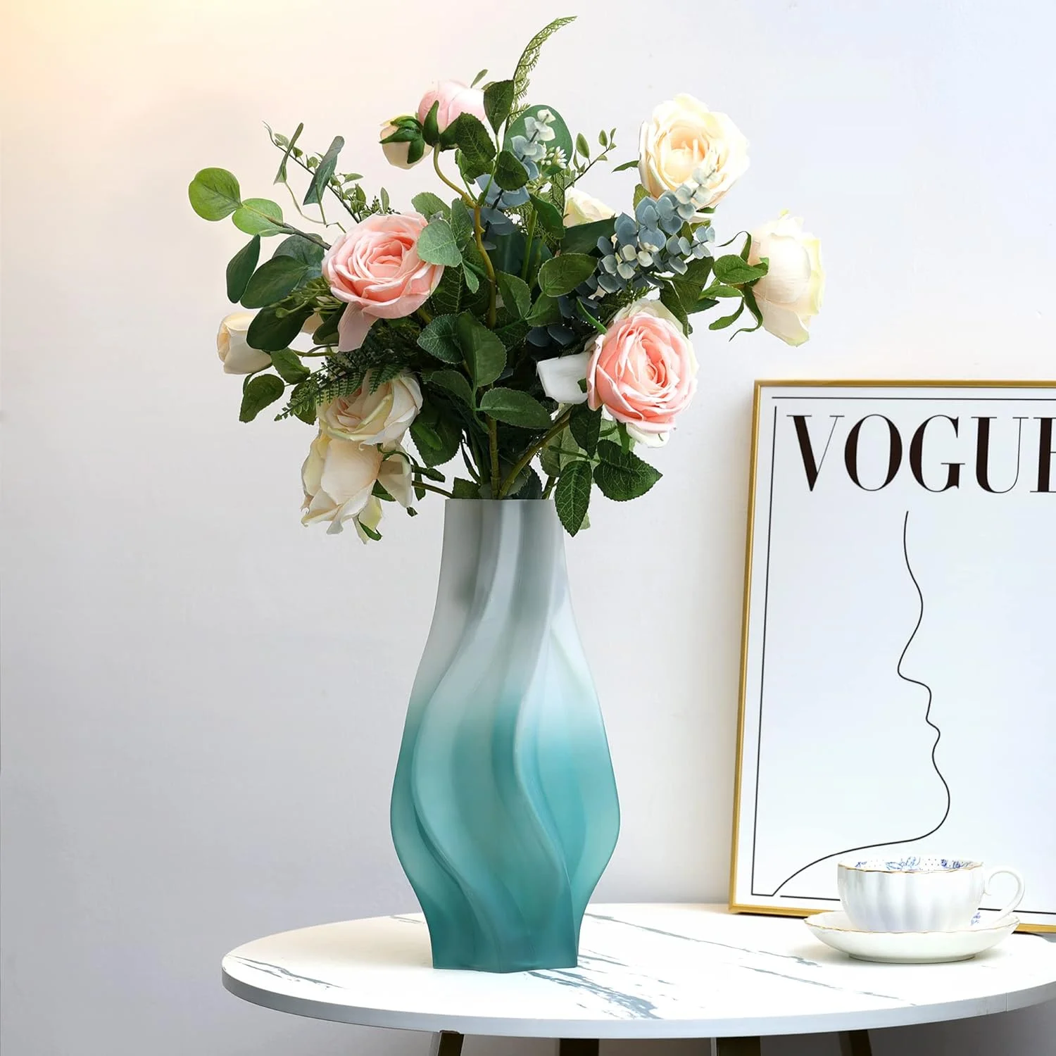 Joeyan 32.5cm Verde Florero de Vidrio, Acanalado Jarrón Decorativo de Cristal, Jarrón De Flores para el Casa, Oficina, Boda, Centros de Mesa Decoración - Imagen 6