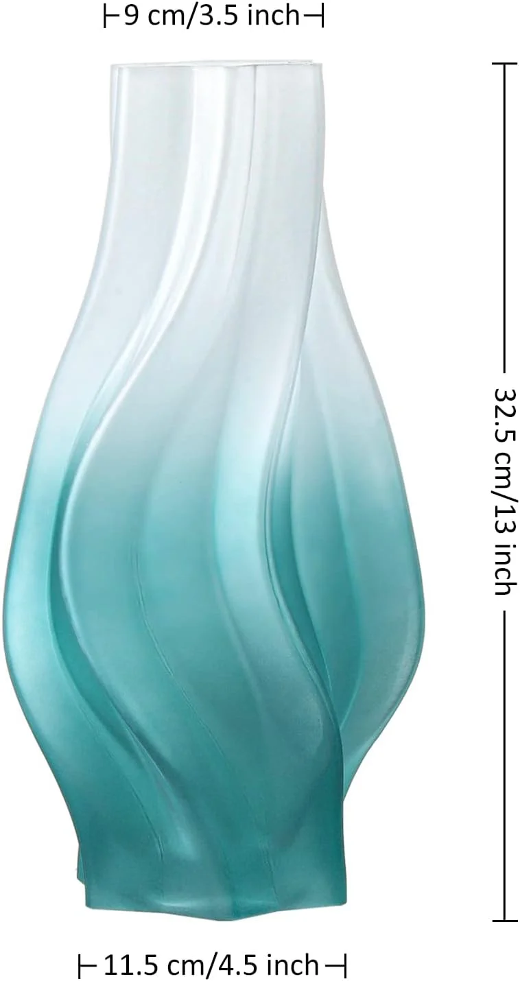 Joeyan 32.5cm Verde Florero de Vidrio, Acanalado Jarrón Decorativo de Cristal, Jarrón De Flores para el Casa, Oficina, Boda, Centros de Mesa Decoración - Imagen 7