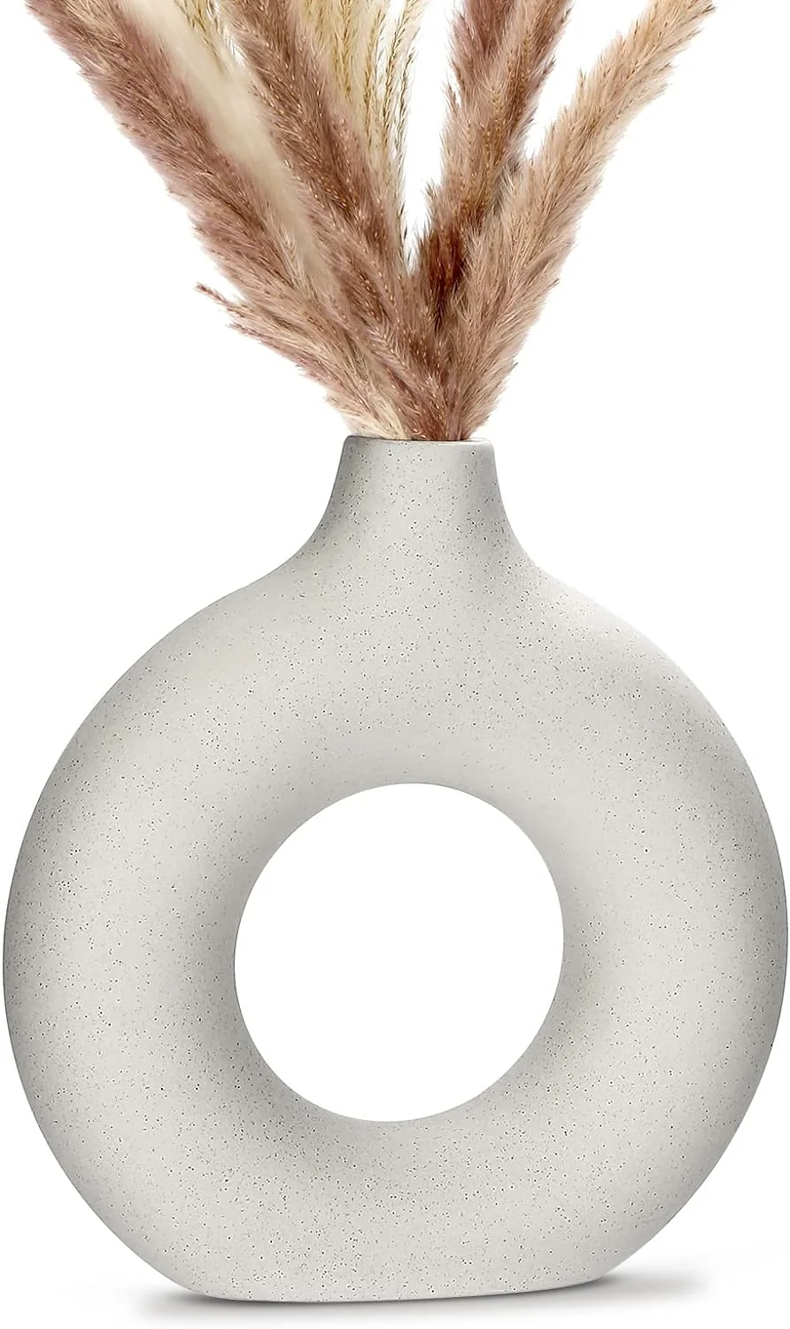 Jarrón De Cerámica Hecho a Mano, Jarrones Decorativos Modernos, Jarrón de Cerámica Hueco Circular, Flores Secas de Cerámica Blanca, para Flores, Salón, Oficina, Boda, Comedor, Fiesta, Regalo (M)