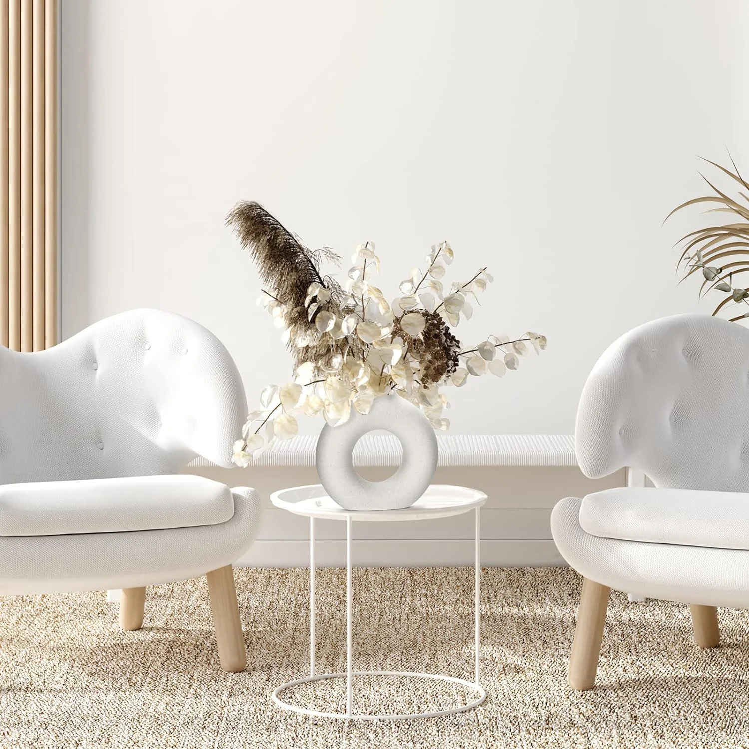 Jarrón De Cerámica Hecho a Mano, Jarrones Decorativos Modernos, Jarrón de Cerámica Hueco Circular, Flores Secas de Cerámica Blanca, para Flores, Salón, Oficina, Boda, Comedor, Fiesta, Regalo (M) - Imagen 6
