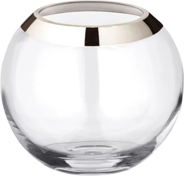 EDZARD Jarrón/florero Bola Mirinde, Cristal soplado con Borde de Platino, diametro 20 cm