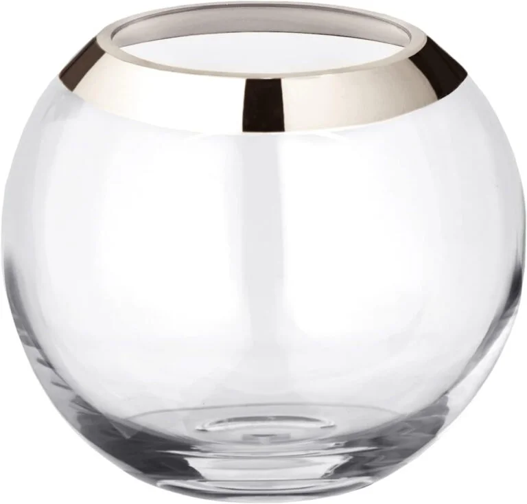 EDZARD Jarrón/florero Bola Mirinde, Cristal soplado con Borde de Platino, diametro 20 cm