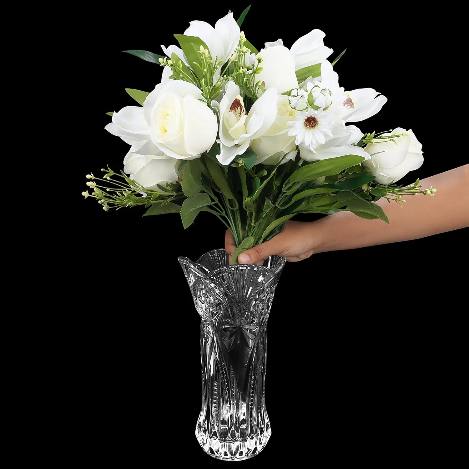 Kurtzy Florero Cristal Transparente 29 cm Jarrones Decorativos Modernos Altos - Cilindro Melodia - Set Jarrones Cristal - Centro de Mesa y Decoración en la Oficina - Florero de Cristal - Imagen 3